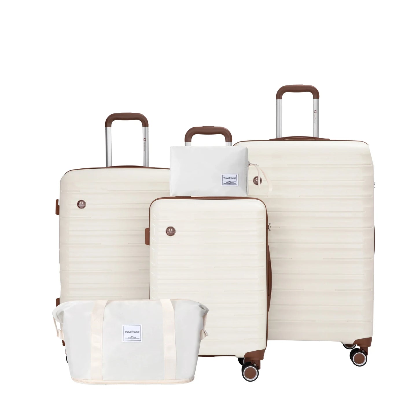 5-Piece Travel Luggage Set – 3 Hardshell Suitcases with Double Spinner Wheels & TSA Lock, Waterproof Duffel & Toiletry Bag