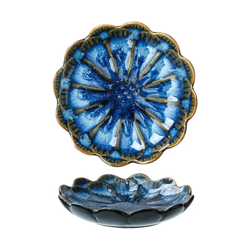 Japanese Style Ceramic Sushi & Sashimi Plate - Retro Kiln Glaze Mini Dipping Dish 11 x 11 x 3.1 cm (4.3 x 4.3 x 1.2 in)