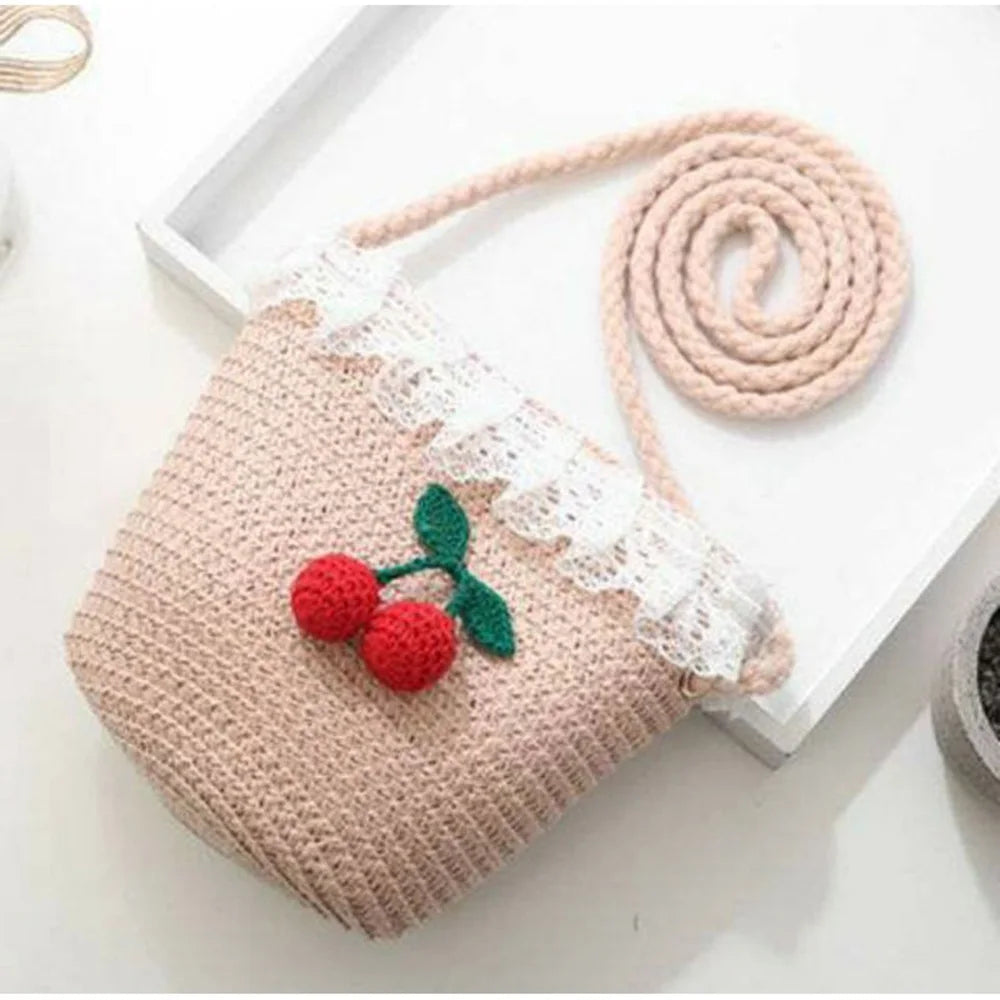 Kids Mini Woven Natural Straw Crossbody Bag for Girls Cute Shoulder Purse