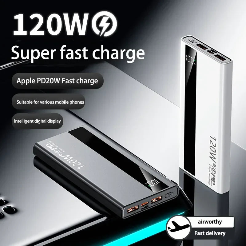500000mAh 120W Portable Power Bank USB-C & USB-A Fast Charging External Battery Pack with Digital Display
