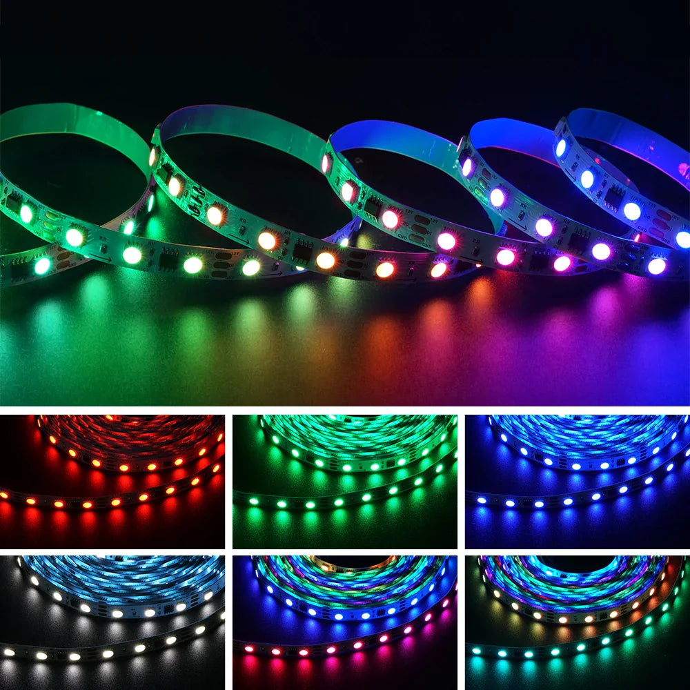 WS2814 RGBW Addressable LED Strip Light 5m (16.4ft) DC12V/DC24V SMD5050 IP30 IP65 IP67 4-in-1 RGB+W 3-Pin