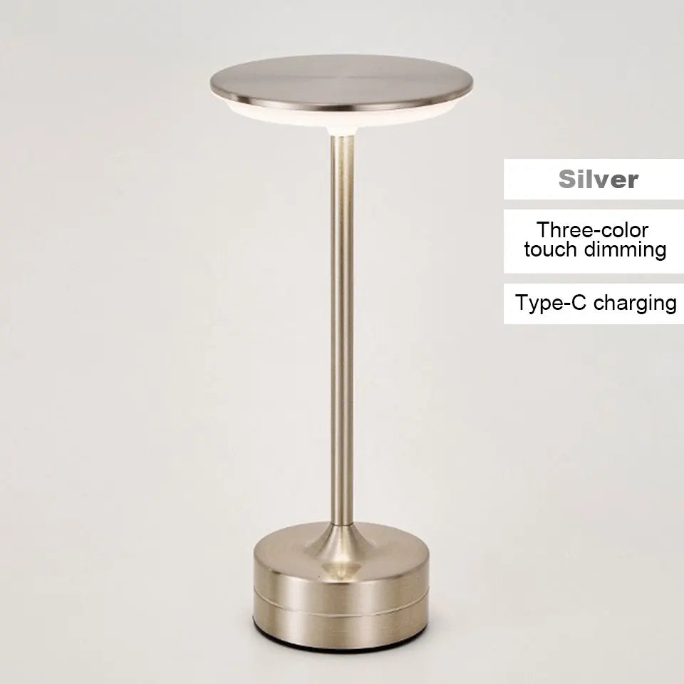 LED Touch Desk Lamp, Rechargeable Dimmable Metal & Crystal Table Light — 3-Color Portable USB for Office Bedroom Living Room