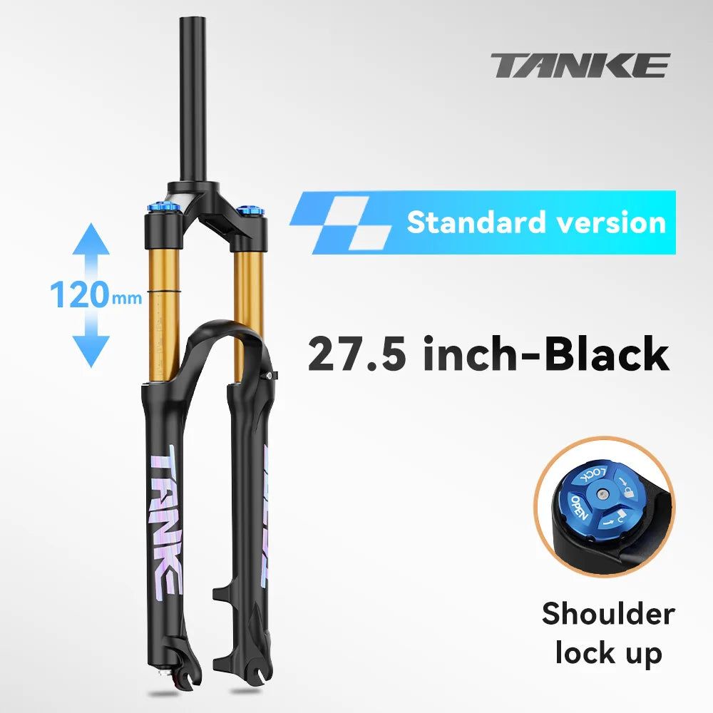 Adjustable MTB Air Suspension Fork — 120mm (4.7 in) Travel, Rebound & Lockout, 26/27.5/29 Inch, 9x100mm Quick Release