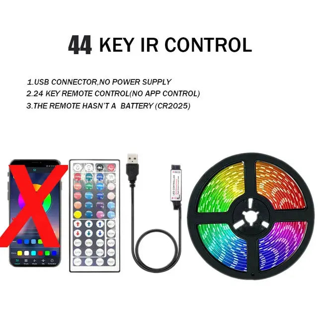 RGB LED Strip Light 5050 SMD USB 5V – Bluetooth, WiFi & IR Remote, 1m–30m (3.3ft–98.4ft) Backlight for TV Bedroom Living Room