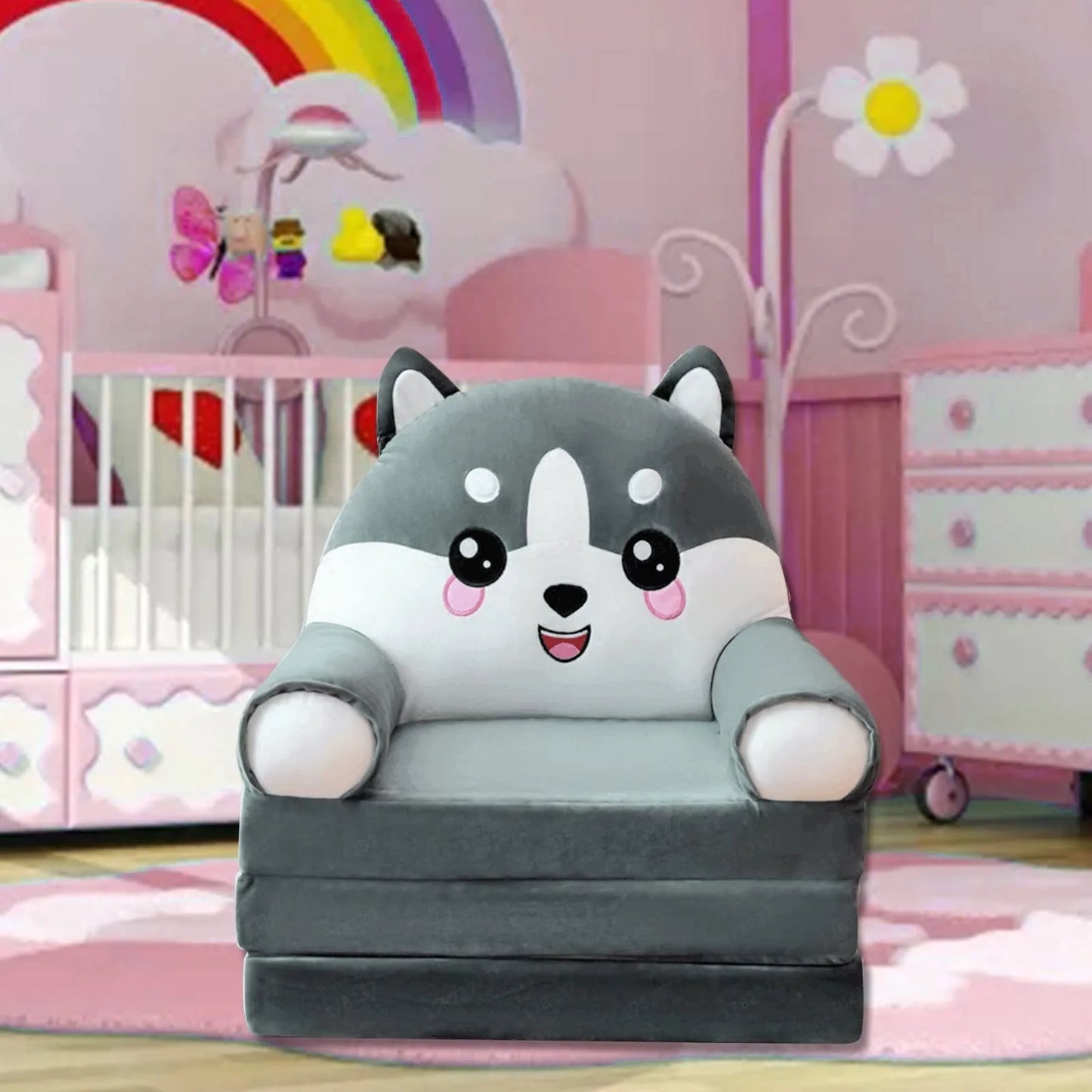 Plush Foldable Kids 2-in-1 Sofa Bed – Cartoon Flip-Open Armchair & Nap Lounger