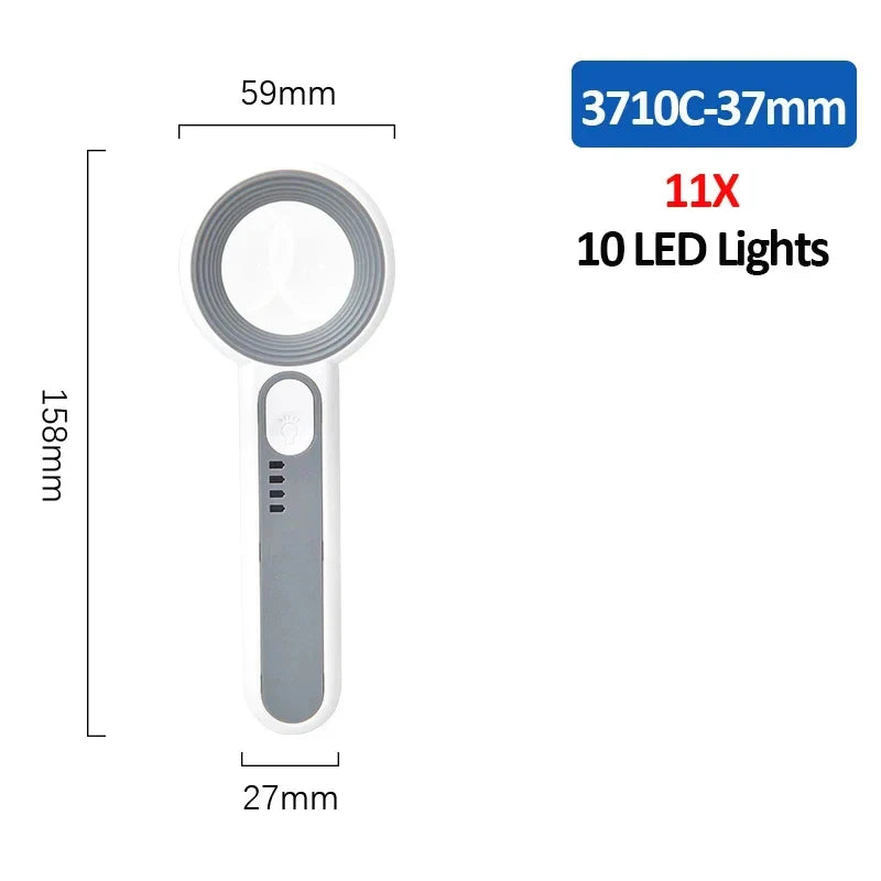 Rechargeable LED Handheld Magnifier 3 Lighting Modes Illuminated Magnifying Glass for Seniors Reading and Repair