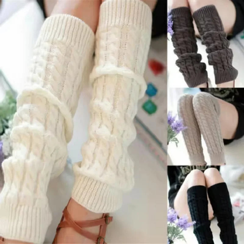 Women's Knit Leg Warmers 40 cm (15.7 in) Long Crochet Boot Cuffs Autumn Winter Black White