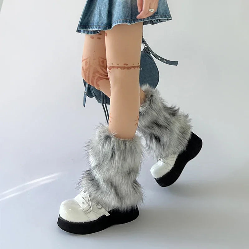 Faux Fur Leg Warmers – Furry Boot Cuffs for Women, Harajuku JK Lolita Cosplay, Winter Boot Socks, Available in 9.8"/11.8"/15.7" (25/30/40 cm)