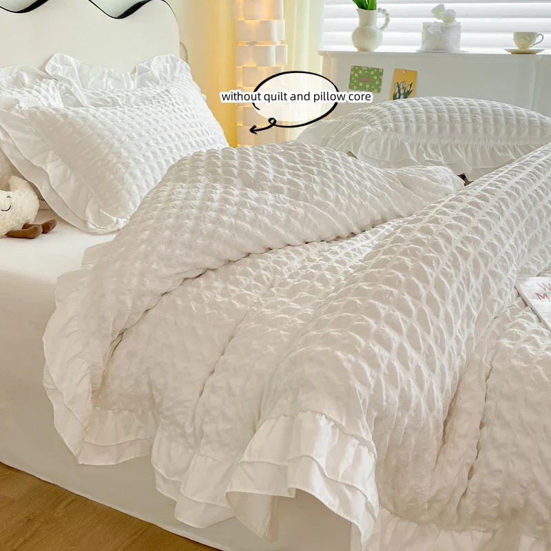 3-Piece Lace Seersucker Duvet Cover Set with 2 Pillowcases - Washed 100% Polyester, Fits 1.0-2.2 m Beds (3.3-7 ft)