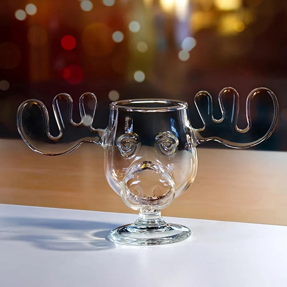 Christmas Moose Glass Mug 8oz (240ml) Reindeer Antler Holiday Drinkware 1/2/3 Pack