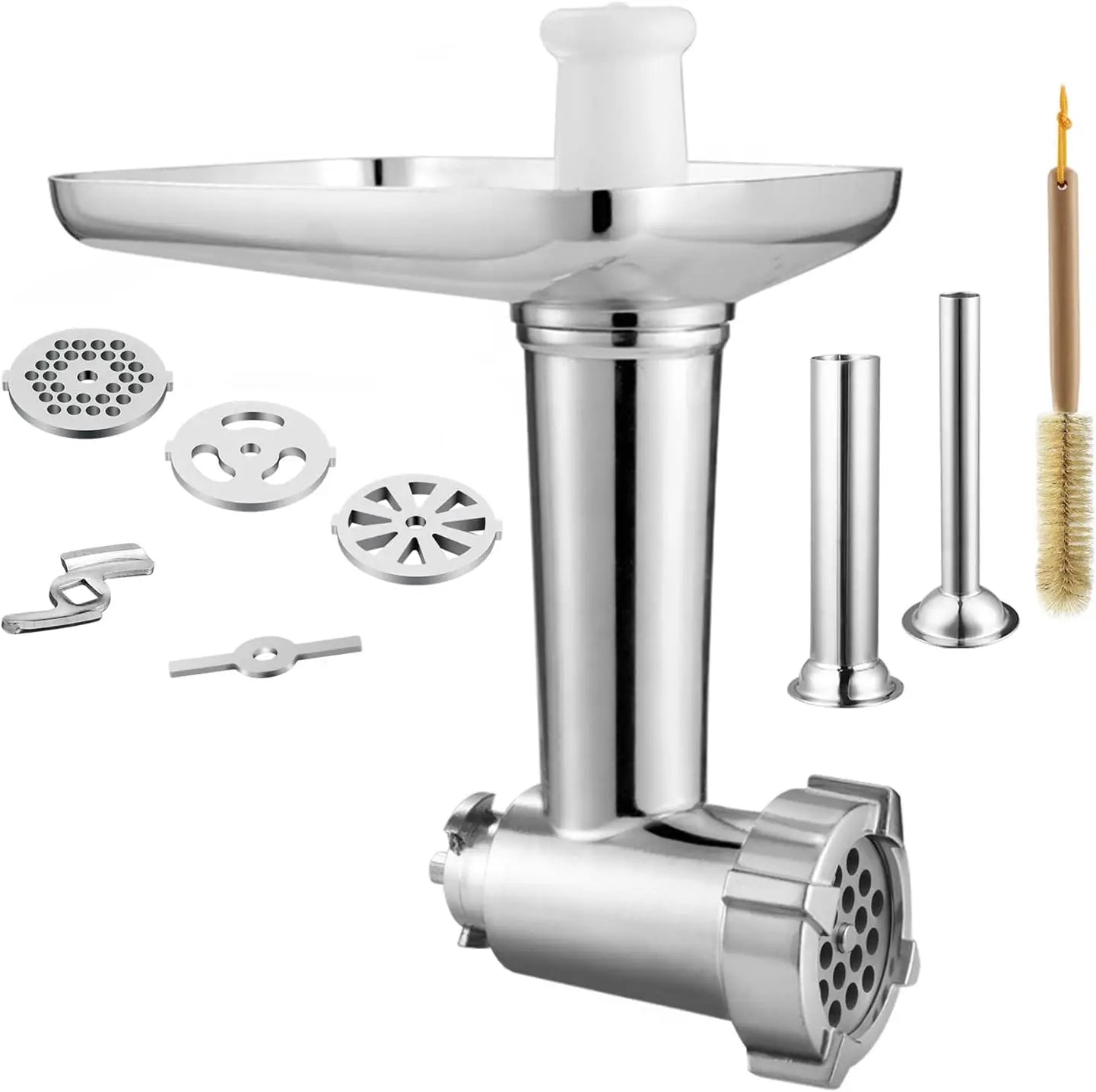 Pasta Cutter & Meat Grinder Attachment Kit for Stand Mixers – Fettuccine 6mm (0.24 in), Stainless Steel Grinder & Sausage Stuffer
