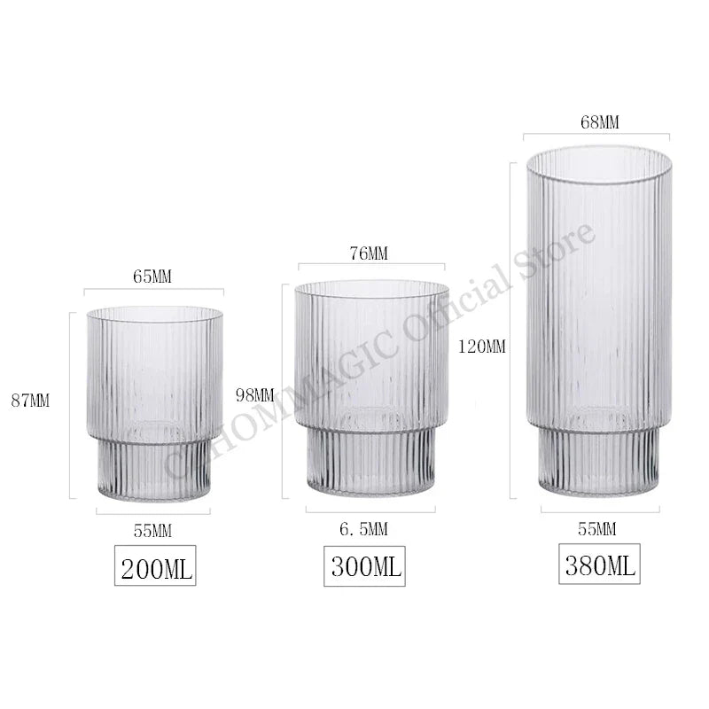 High Borosilicate Heat-Resistant Ribbed Glass Latte Mug - 200ml/300ml Clear Handleless Coffee & Beverage Cup