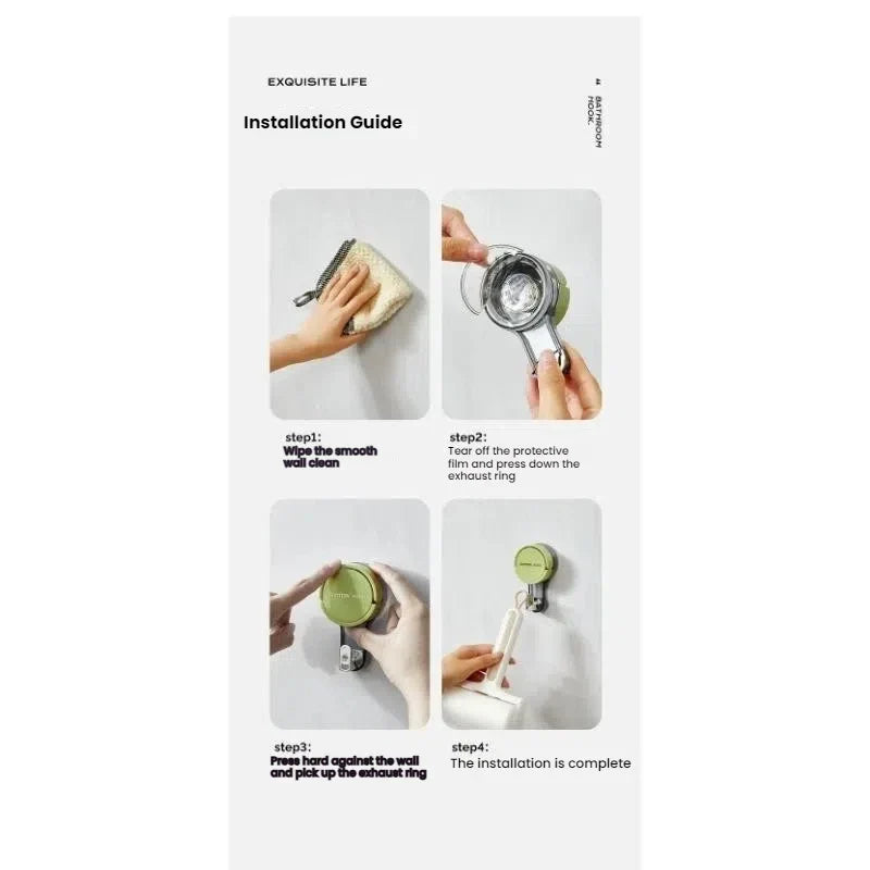 Strong Suction Cup Traceless No-Drill Adhesive Hook for Bathroom, Kitchen, Door, Toilet