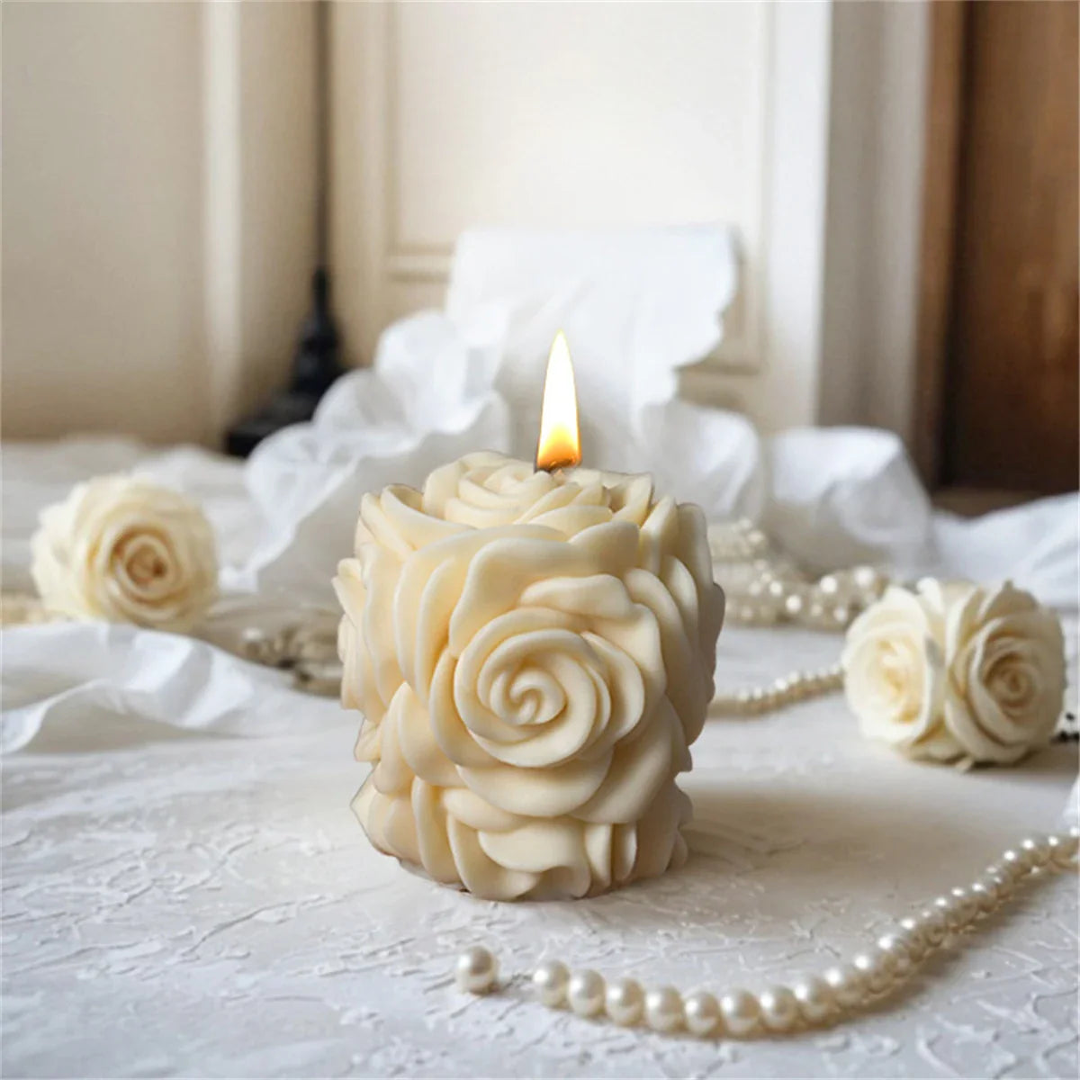 3D Rose Pillar Silicone Candle Mold – Geometric Flower Column for DIY Candles, Soap & Plaster Crafts