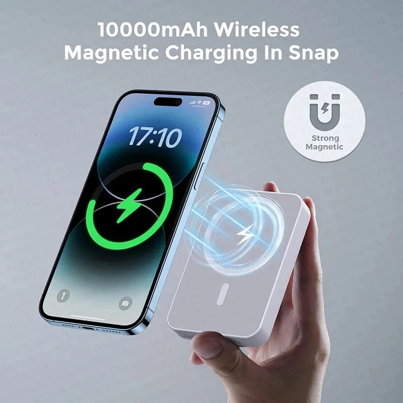 Magnetic 10000mAh Portable Wireless Power Bank – 20W Fast Charge, USB-C & Wireless Magnetic External Battery Pack for Smartphones