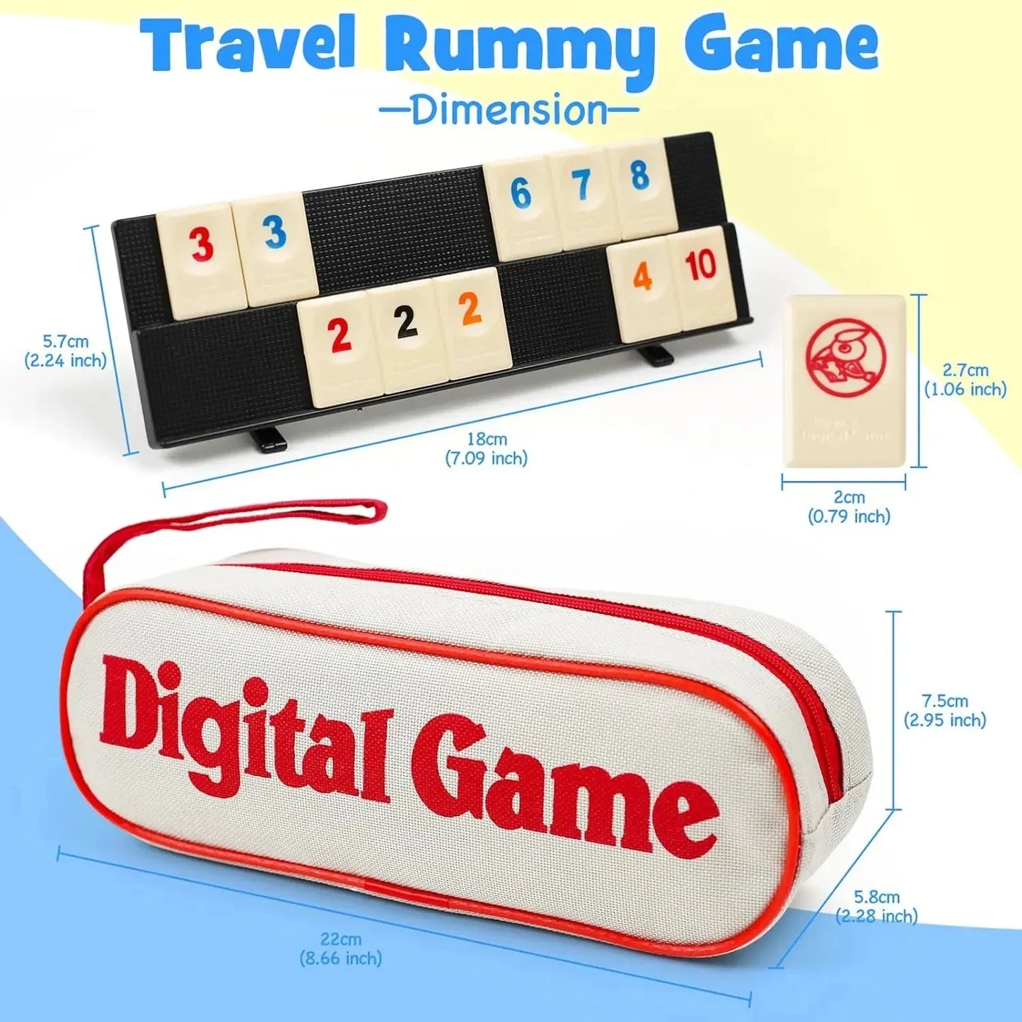 Rummy Tile Game Set 106 Tiles & 4 Racks with Portable Case | Travel Family Board Game