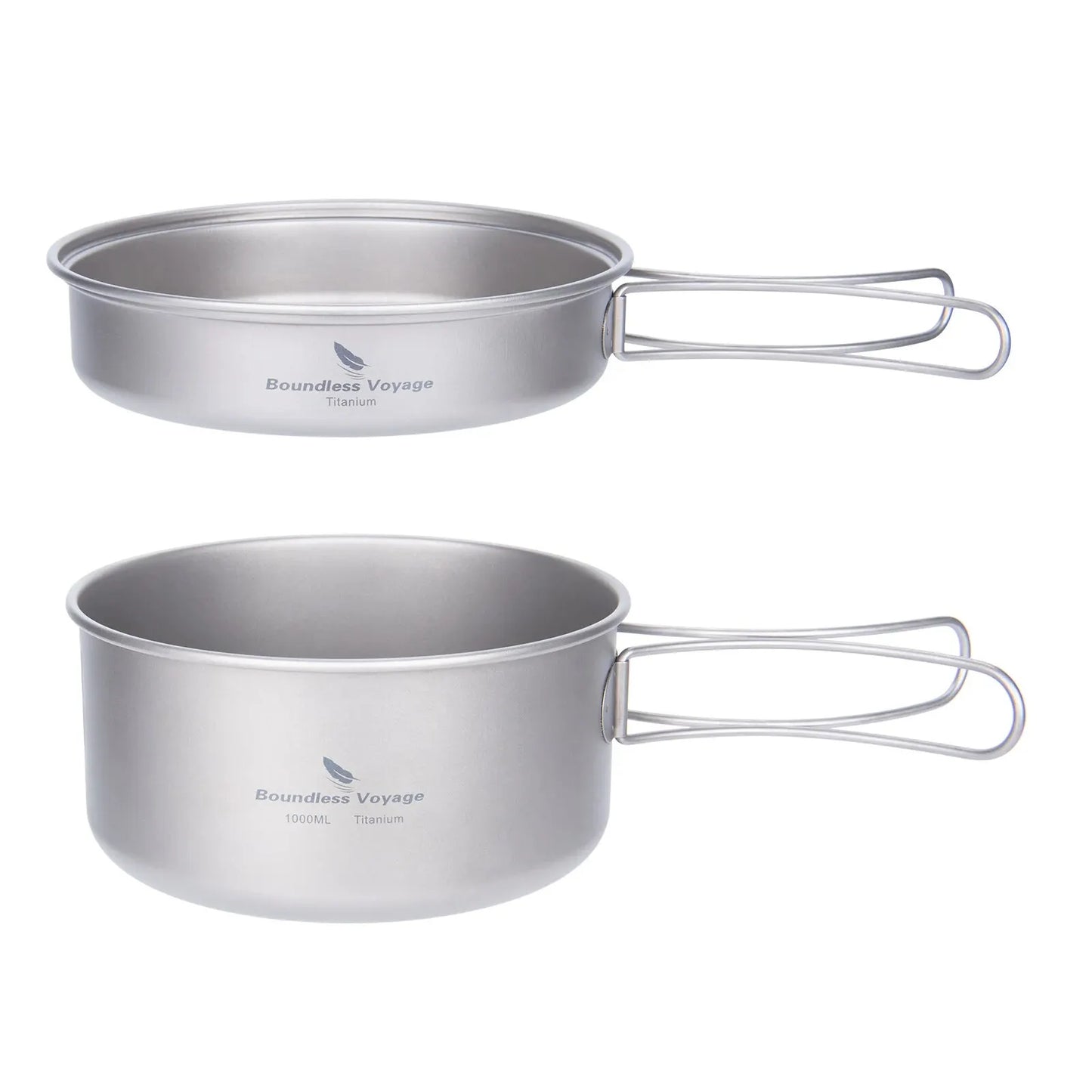 Titanium Camping Cookware Set with Folding Handles - Lightweight Pot & Pan for Hiking