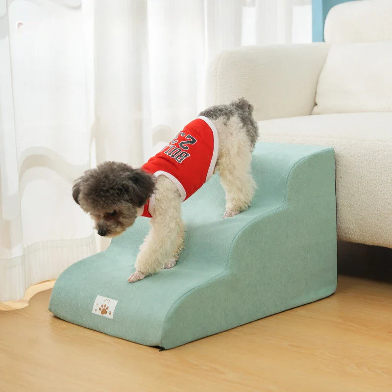 2/3-Step Pet Stairs Ramp for Dogs and Cats – Memory Foam with Removable Washable PU Cover, Sofa Trainer Stairs