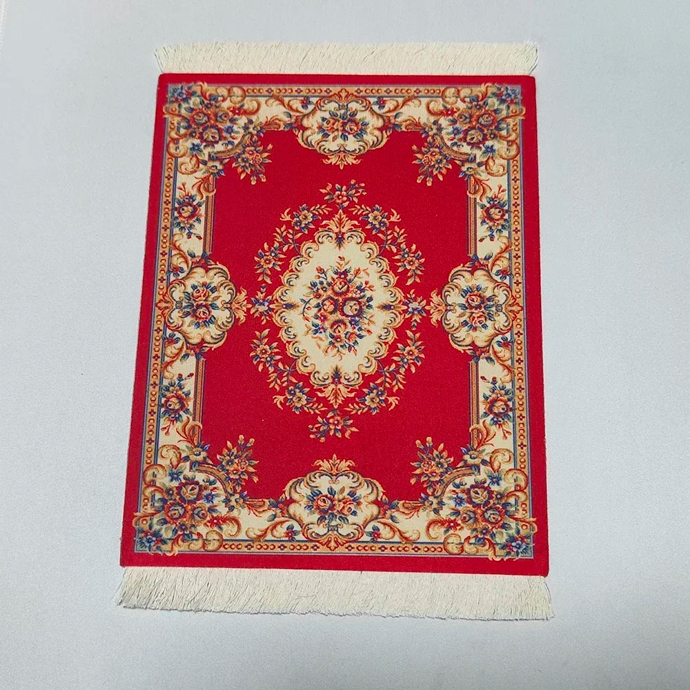 Woven Persian Flower Mouse Pad 9.1 x 7.1 in (23 x 18 cm) Non-Slip Rubber Desk Mat with Fringe — Retro Style