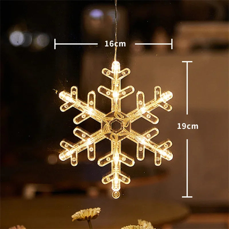 Battery-Operated Christmas LED Snowflake & Santa Hanging Window Ornaments – Warm White Holiday Decor