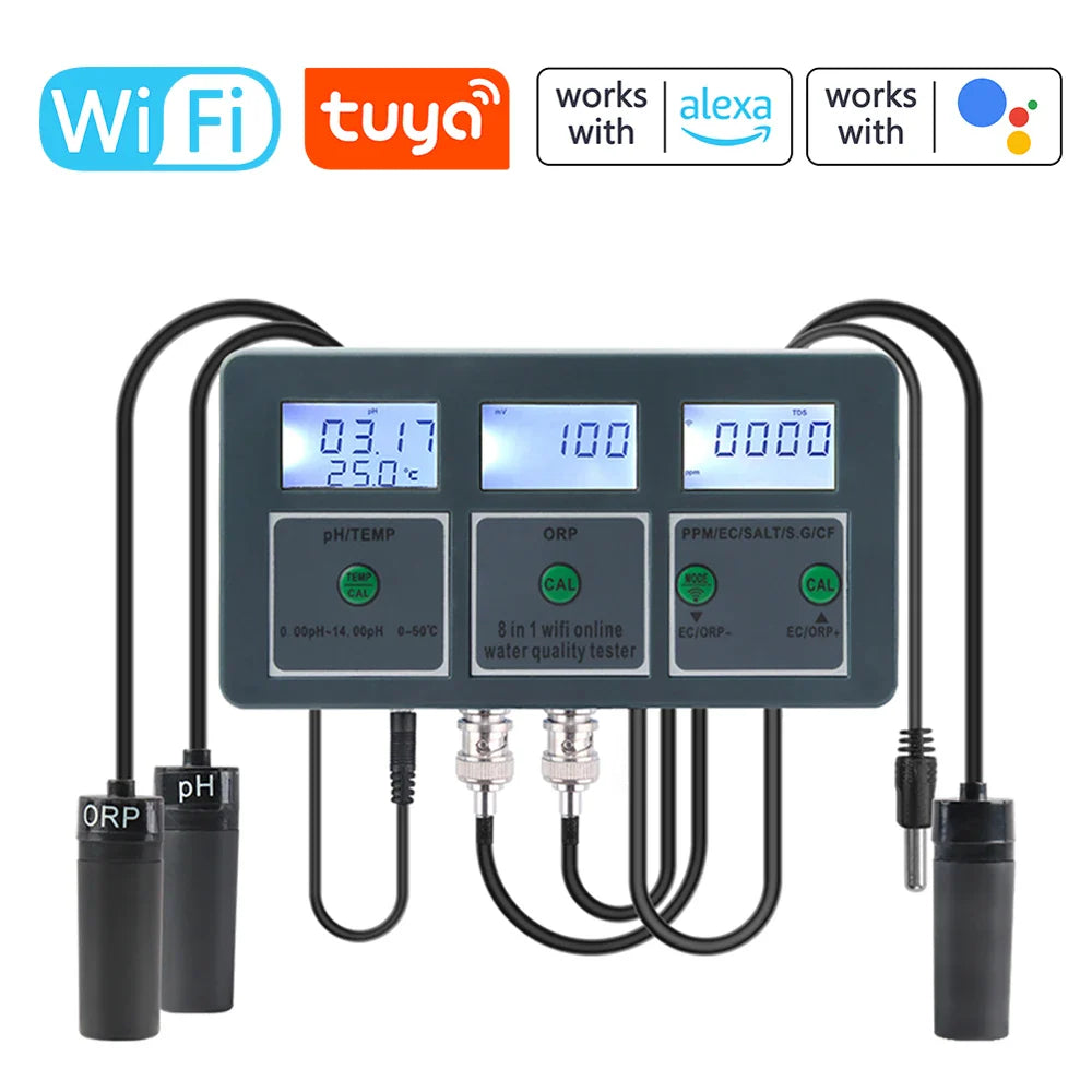 WiFi 8-in-1 Water Quality Tester – pH TDS EC ORP Salinity SG CF Temp Monitor for Aquarium & Hydroponics