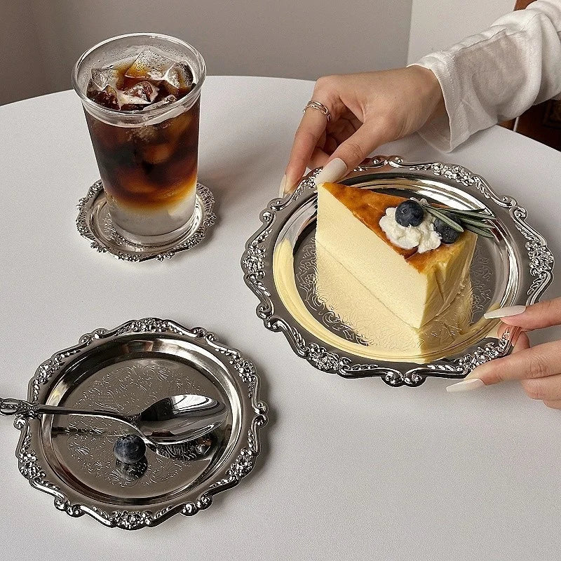 Hexagonal Stainless Steel Dessert Plates - Silver & Gold, 10/15/20/25 cm (4/6/8/9.8 in) - Retro Cake, Snack & Jewelry Tray