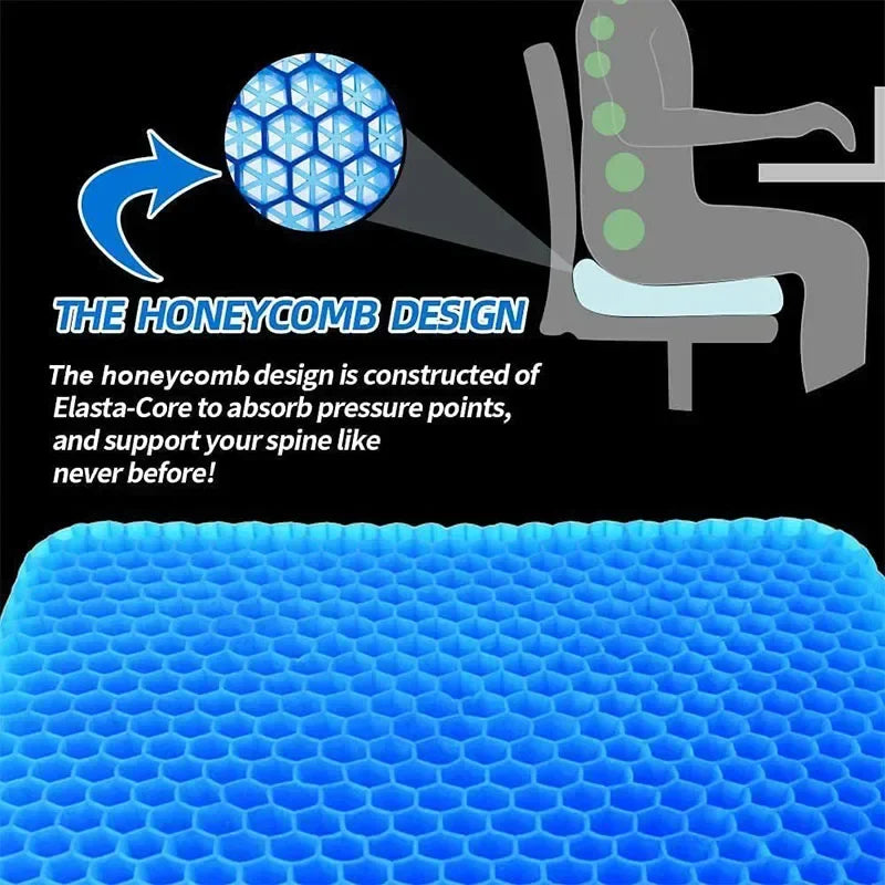 Double-Thick Gel Seat Cushion – Honeycomb Cooling Pressure Relief Pad for Office Chair, Car Seat & Wheelchair (Breathable, Non-Slip, Washable)