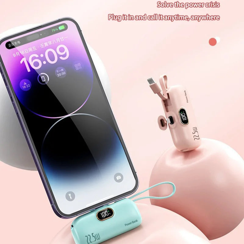30000mAh Portable Power Bank — Mini Fast Charger with Built-in Cables & Digital Display for iPhone and Samsung