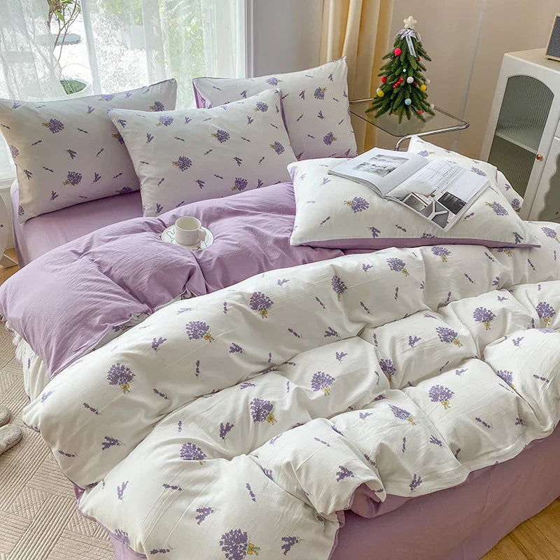 3-Piece Heart Floral Duvet Cover Set with Pillowcases – Cartoon Plant Print, Fits 1.5m (59 in / 5 ft) & 2.0m (79 in / 6.6 ft) Beds, No Insert