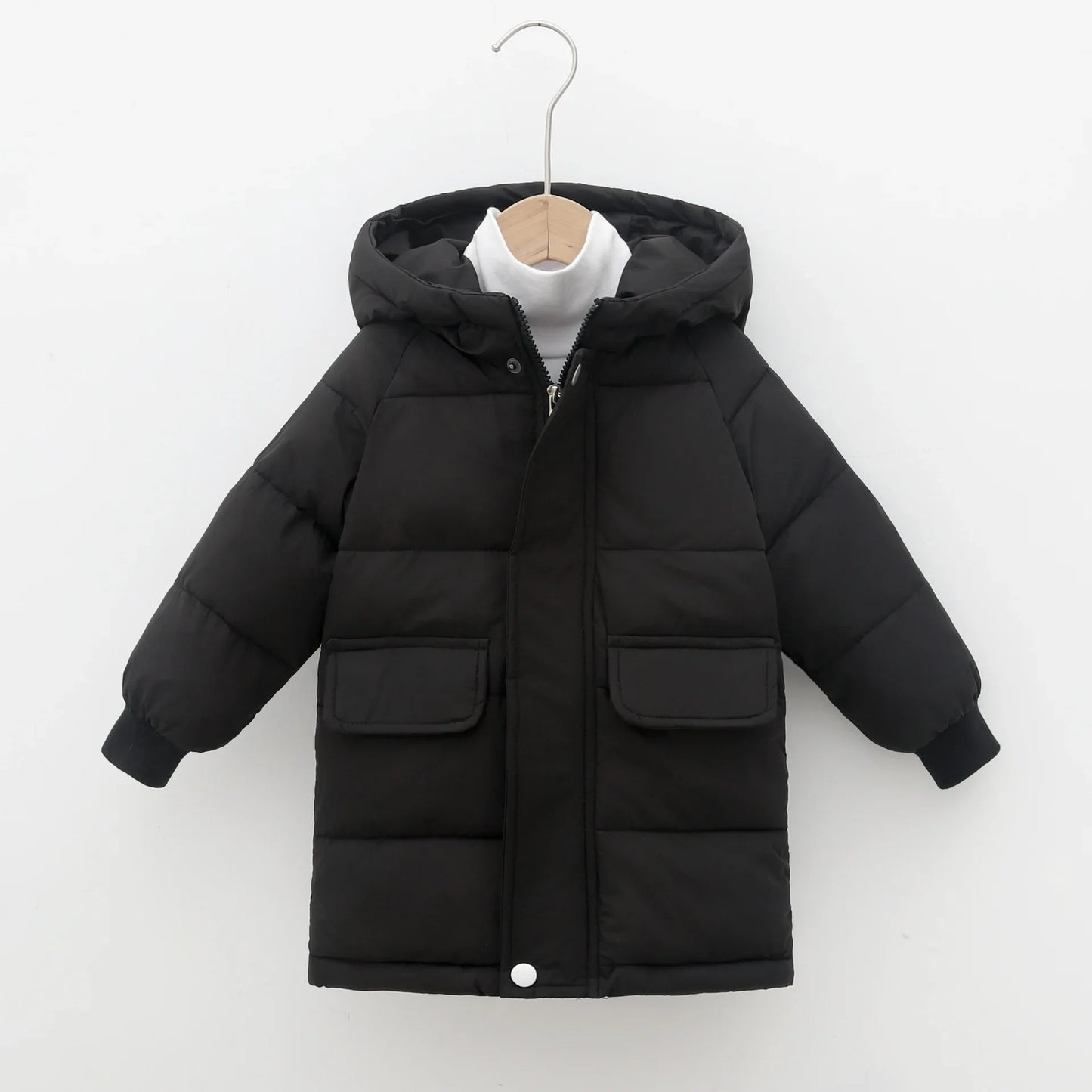 Kids Hooded Long Down Parka Coat - Warm Zippered Winter Jacket for Boys & Girls
