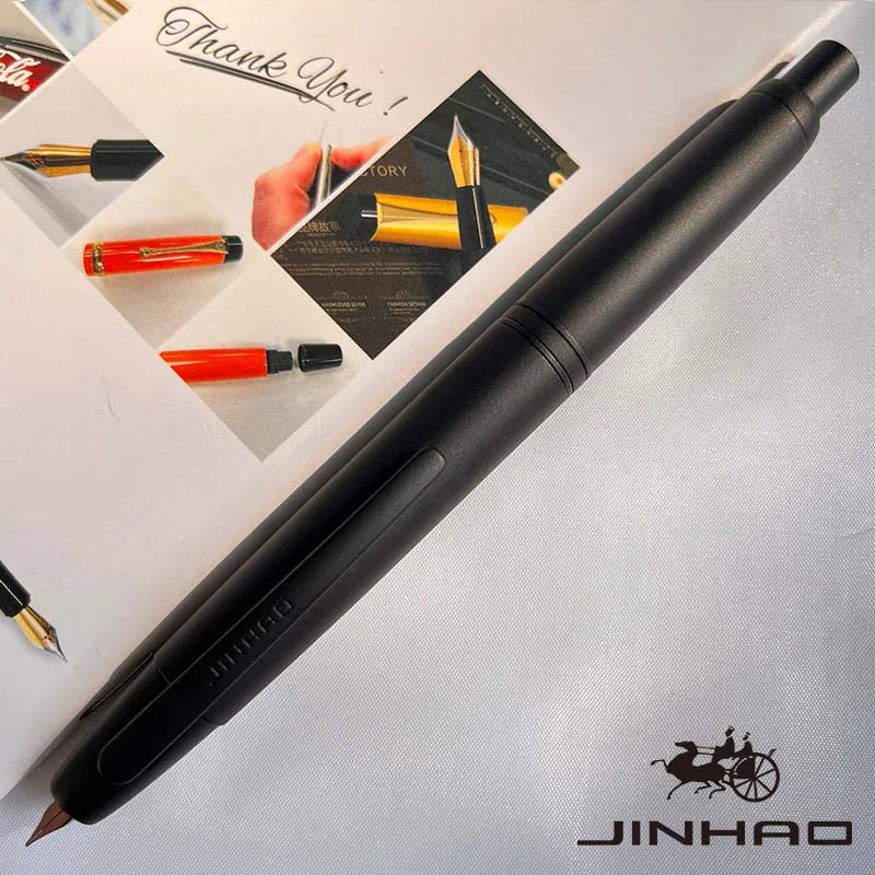 Push-Button Retractable Fountain Pen — Metal Body, Clip & Converter, EF/F Nib 0.5mm (0.02in) — Black/White