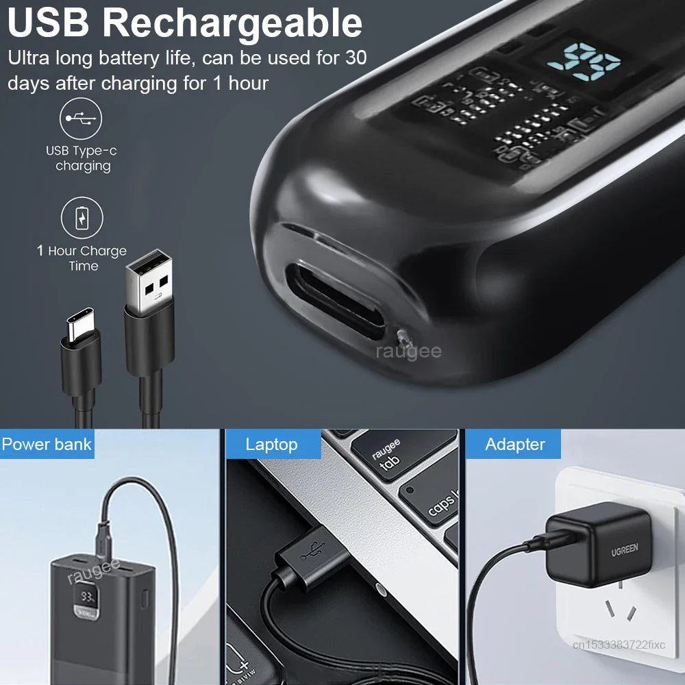 USB-C Rechargeable Nose & Ear Hair Trimmer - Mini Wet/Dry Dual-Blade Travel Groomer