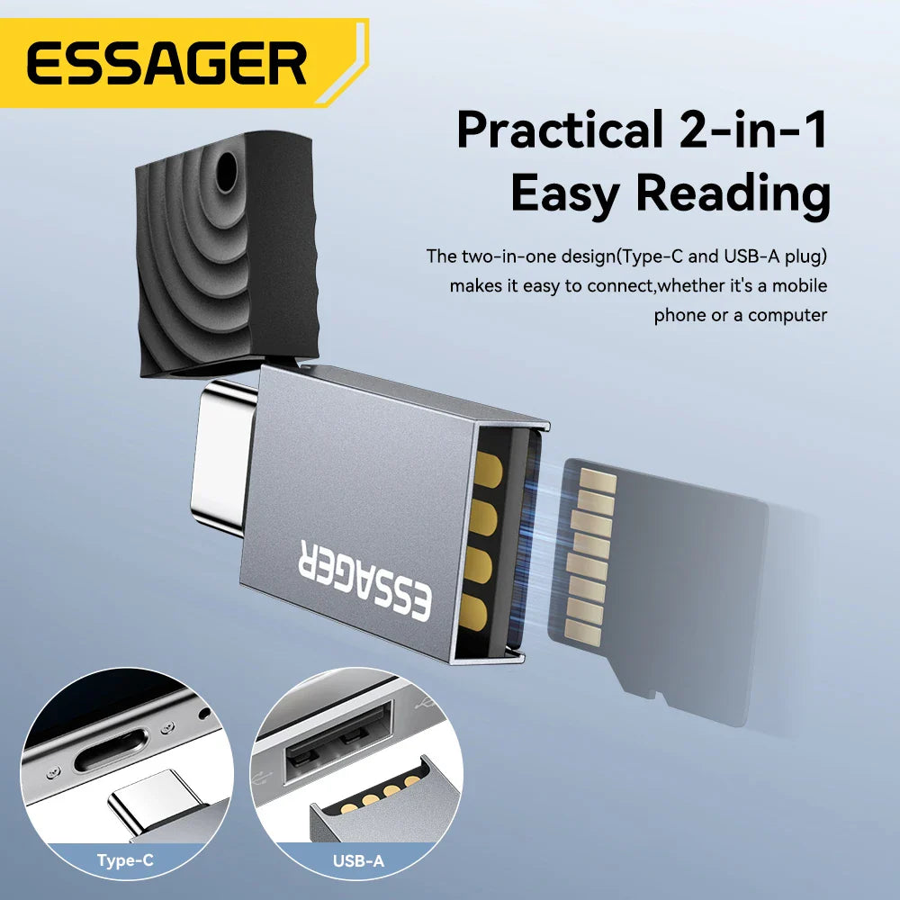 2-in-1 Mini USB-C & USB 2.0 Micro SD/TF Memory Card Reader Adapter, Portable Plug-and-Play for iPhone, Huawei, MacBook, iPad