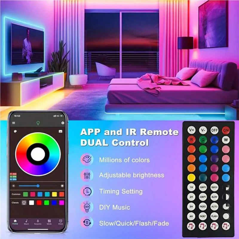 USB RGB LED Strip Lights (1–30m / 3.3–98.4 ft) — App & Remote Control, Flexible 5V SMD5050 Ribbon for Bedroom, Living Room & TV Backlight