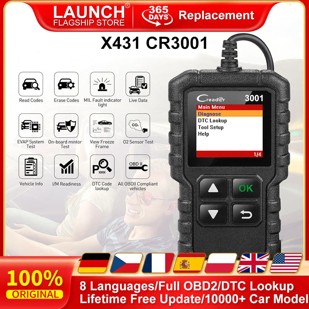 Full OBD2 Car Code Reader Scanner – Multilingual Handheld Engine Diagnostic Tool with Free Lifetime Updates