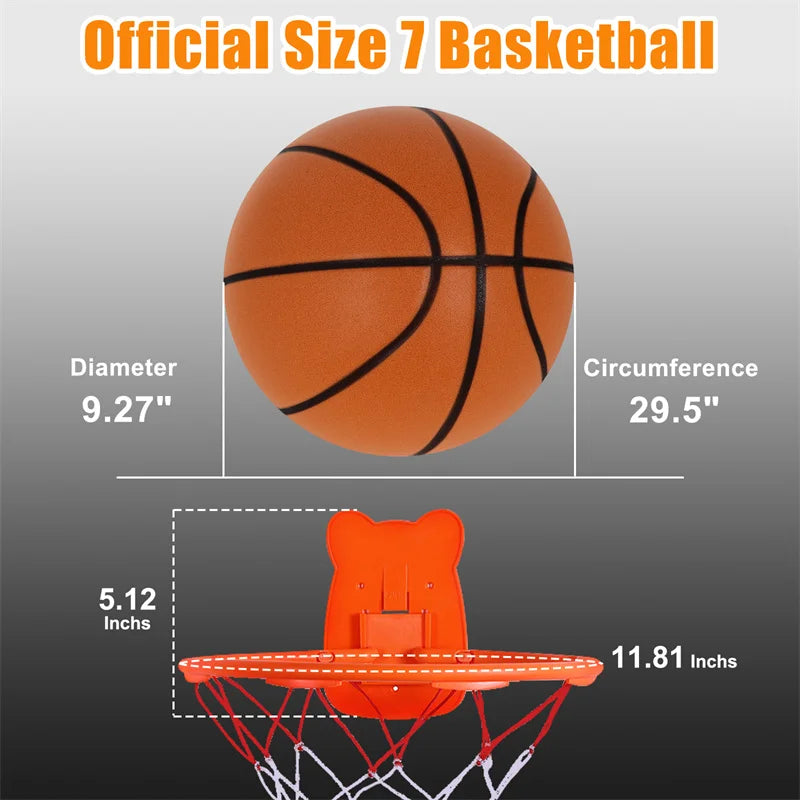 Silent Indoor Basketball Size 7 (24 cm / 9.45 in) Mute PU Foam Ball with Groove Lines High-Elastic