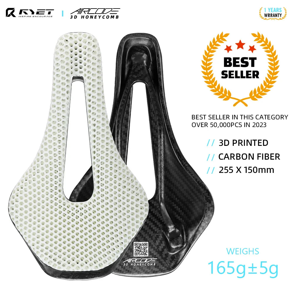 Full Carbon 3D-Printed Bike Saddle – Ultralight Breathable Honeycomb Road & MTB Seat