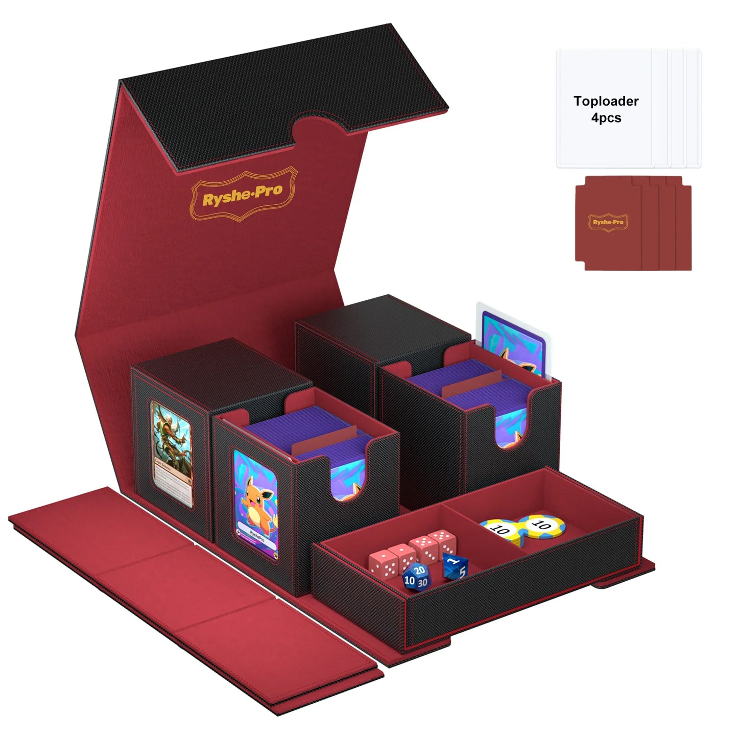 3-in-1 Deck Box Card Storage - Fits 200+ Single-Sleeved Cards, 4 Dividers & 2 Toploaders for MTG TCG CCG
