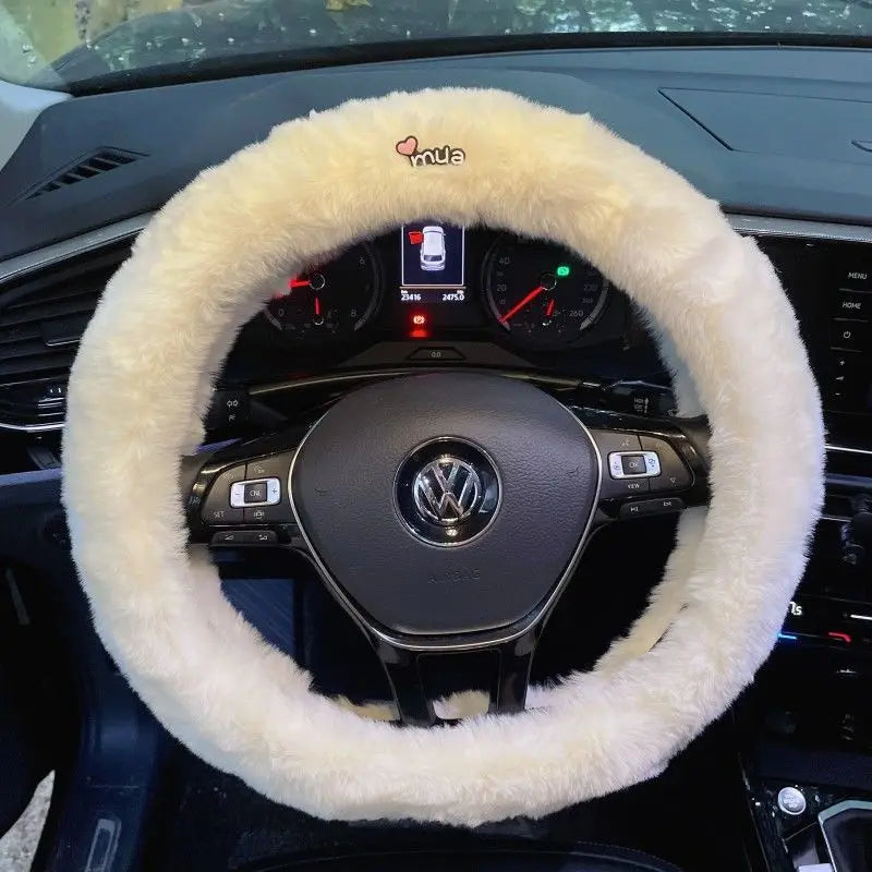Cute Cartoon Fur Steering Wheel Cover Winter Warm Car Handle Cover for Women