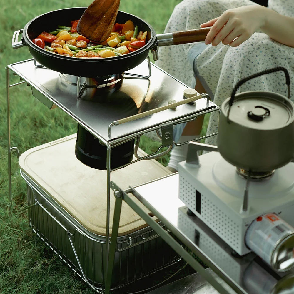 IGT System Stainless Steel Foldable Camping Table, Portable Picnic & Stove Table for Hiking and Travel