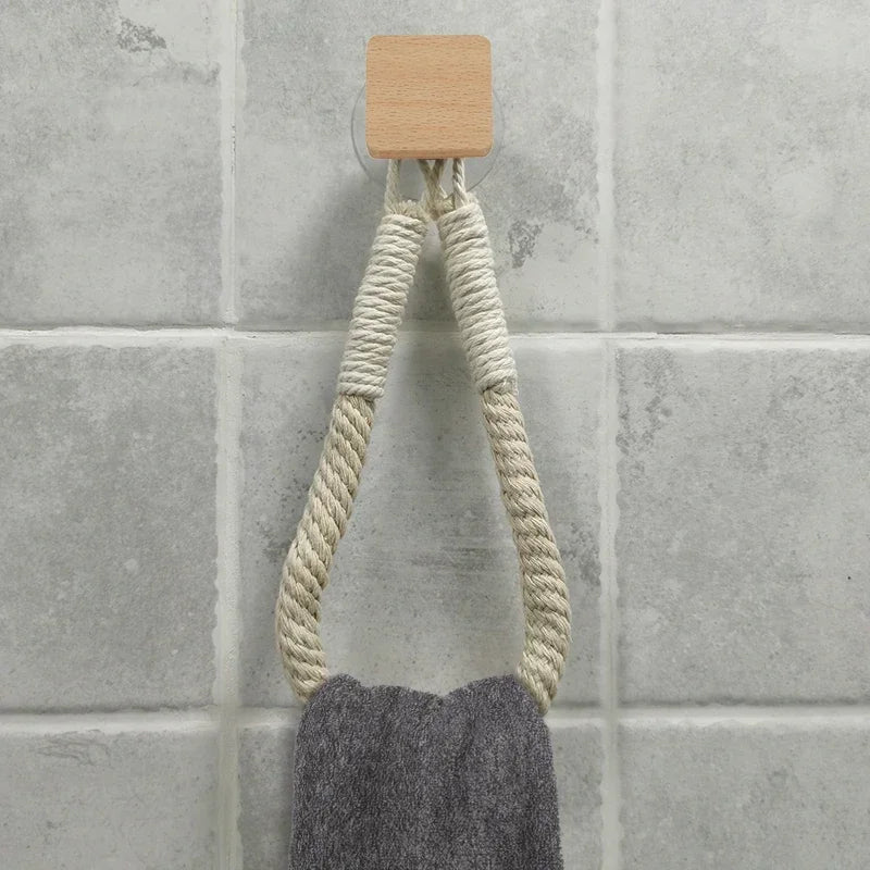 Nail-Free No-Drill Rope Paper Towel & Toilet Roll Holder - Wall-Mounted Towel Rack and Tissue Hook