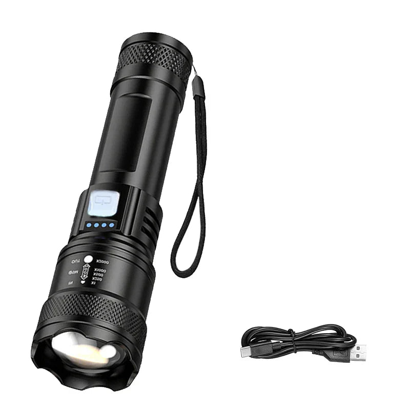Tactical LED Flashlight 1600LM USB-C Rechargeable Zoom Waterproof Torch for Camping, Fishing & Emergency