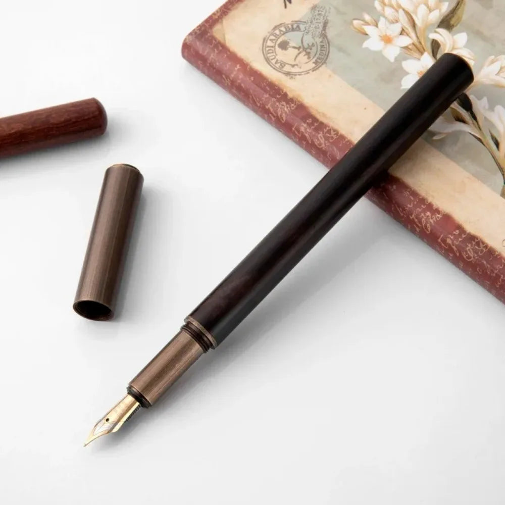 Retro Wood Bronze Fountain Pen 0.5mm Luxury Calligraphy & Office Writing Gift