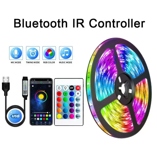 USB RGB LED Strip Lights 5050 SMD — App & Remote Control, Flexible 5V USB Tape Lights (1–15 m / 3.3–49.2 ft) for TV Backlight, Room & Party
