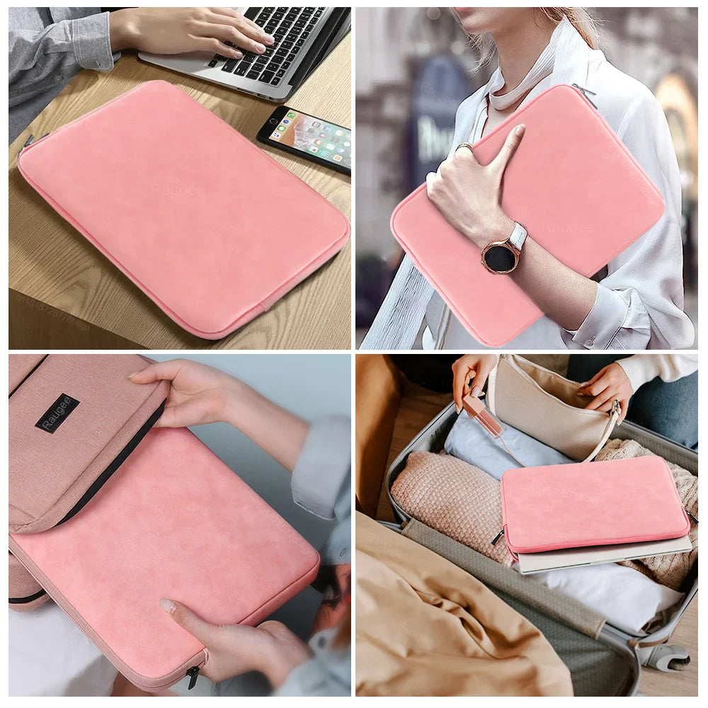 PU Laptop Sleeve Bag - Shockproof Water-Resistant Zipper Case for 12–15.6 in (30–39.6 cm) Laptops, Slim Foam & Fleece Lined
