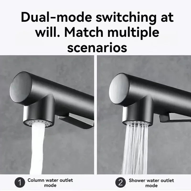 Matte Black Pull-Out Kitchen Faucet – 304 Stainless Steel Single-Handle, 360° Swivel, Ceramic Valve, Stream & Spray