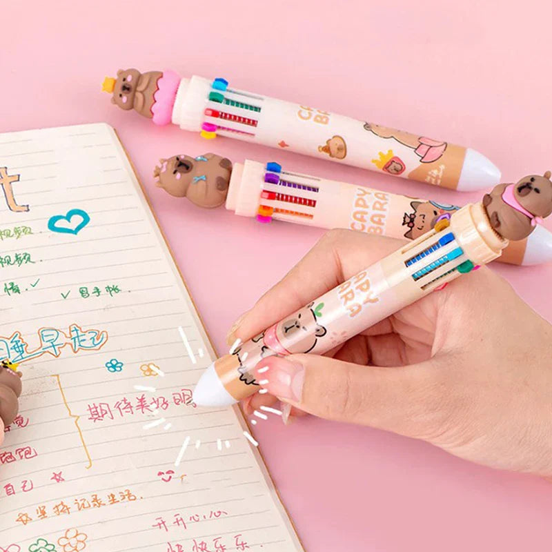 10-Color 0.5mm Gel Ink Pens Capybara Kawaii Multi-Color for School & Office