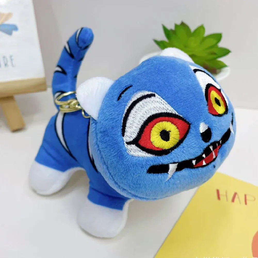 Anime K-Pop Demon Hunter Plush Keychain, Purple Tiger Monster with Black Hat and 3 Eyes Cute Plush Charm Gift