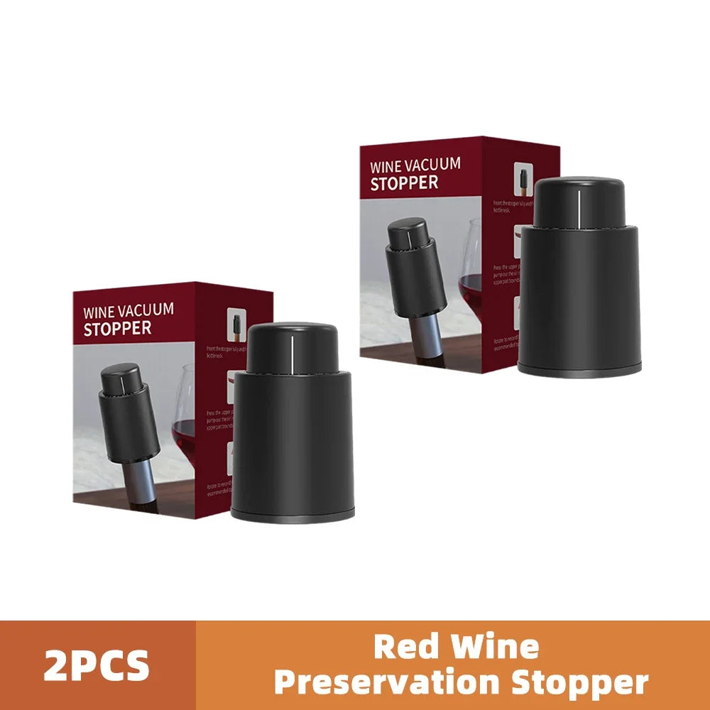 Vacuum Wine Bottle Stopper Pump — 1 or 2-Pack Push-Style Vacuum Seal with Date Marker, Reusable Wine Preserver (Black)