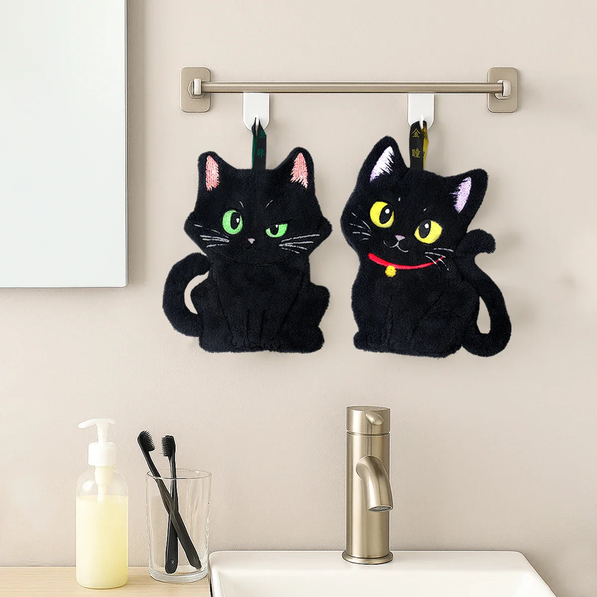 2-Pack Black Cat Hand Towels – Cute Halloween Kitchen & Hand Towels, Super Absorbent